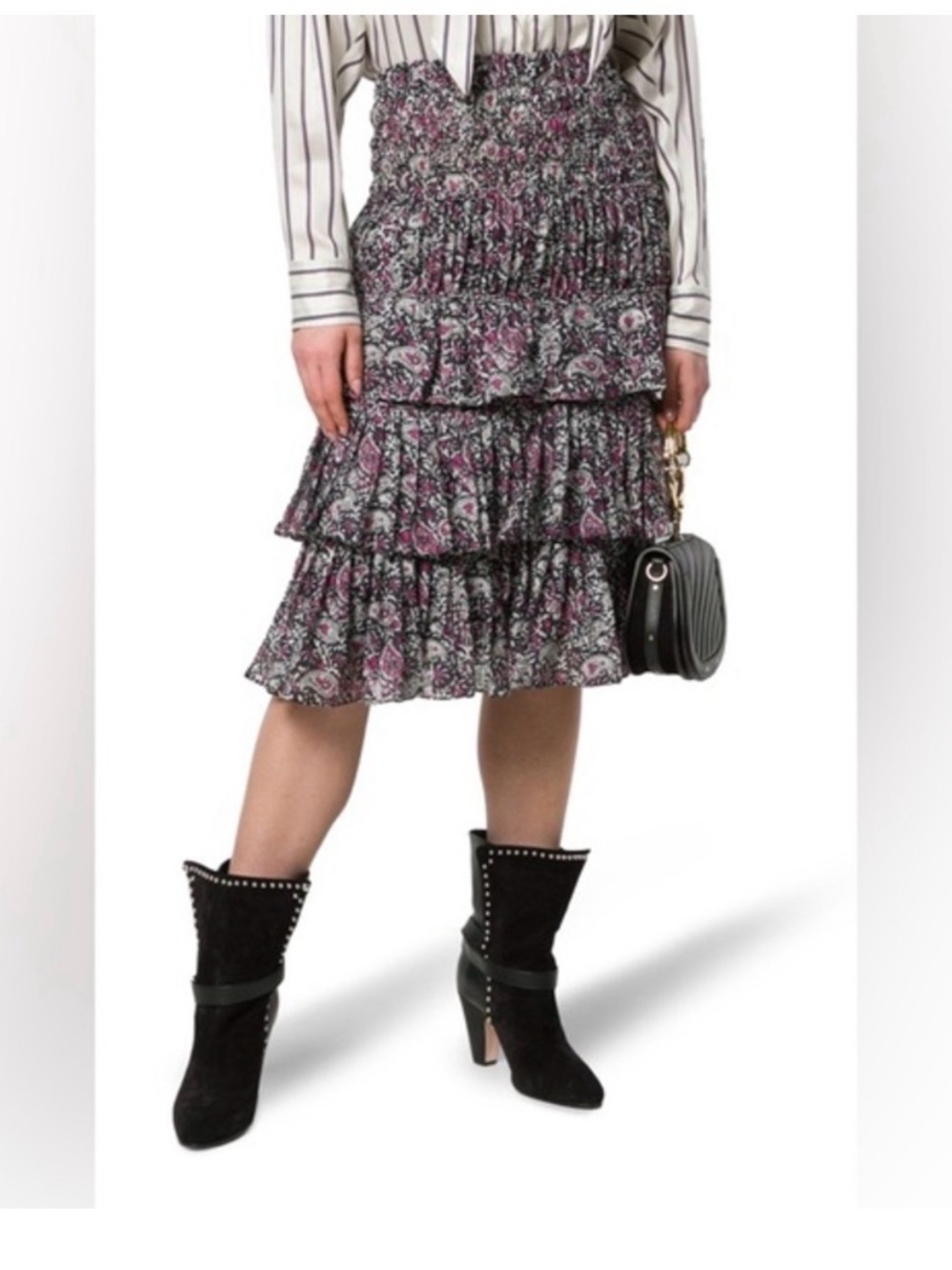 Isabel Marant Nouk Paisley Ruffle Midi Skirt XS 34 Purple Feminine Coquette Silk